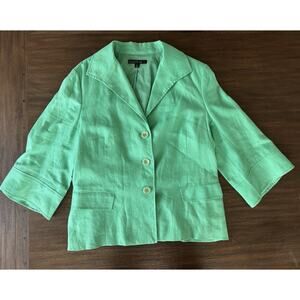 Lafayette 148 Linen Blazer Jacket Women’s 16 Lush Green 3/4 Bell Sleeve